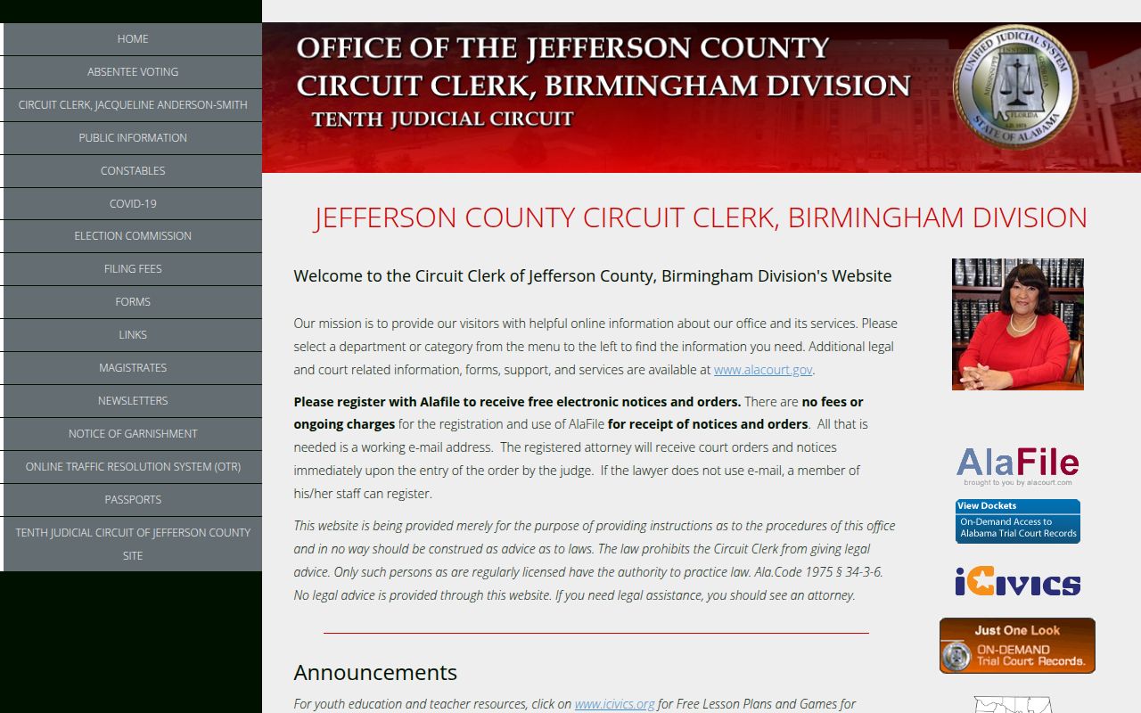 Jefferson County Circuit Clerk website for court records