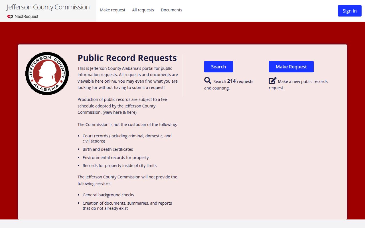Jefferson County NextRequest portal for public records