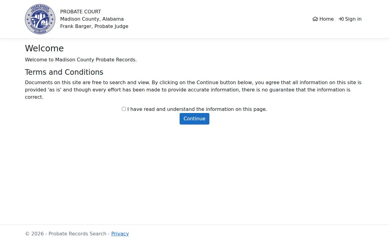 Madison County Probate records search portal