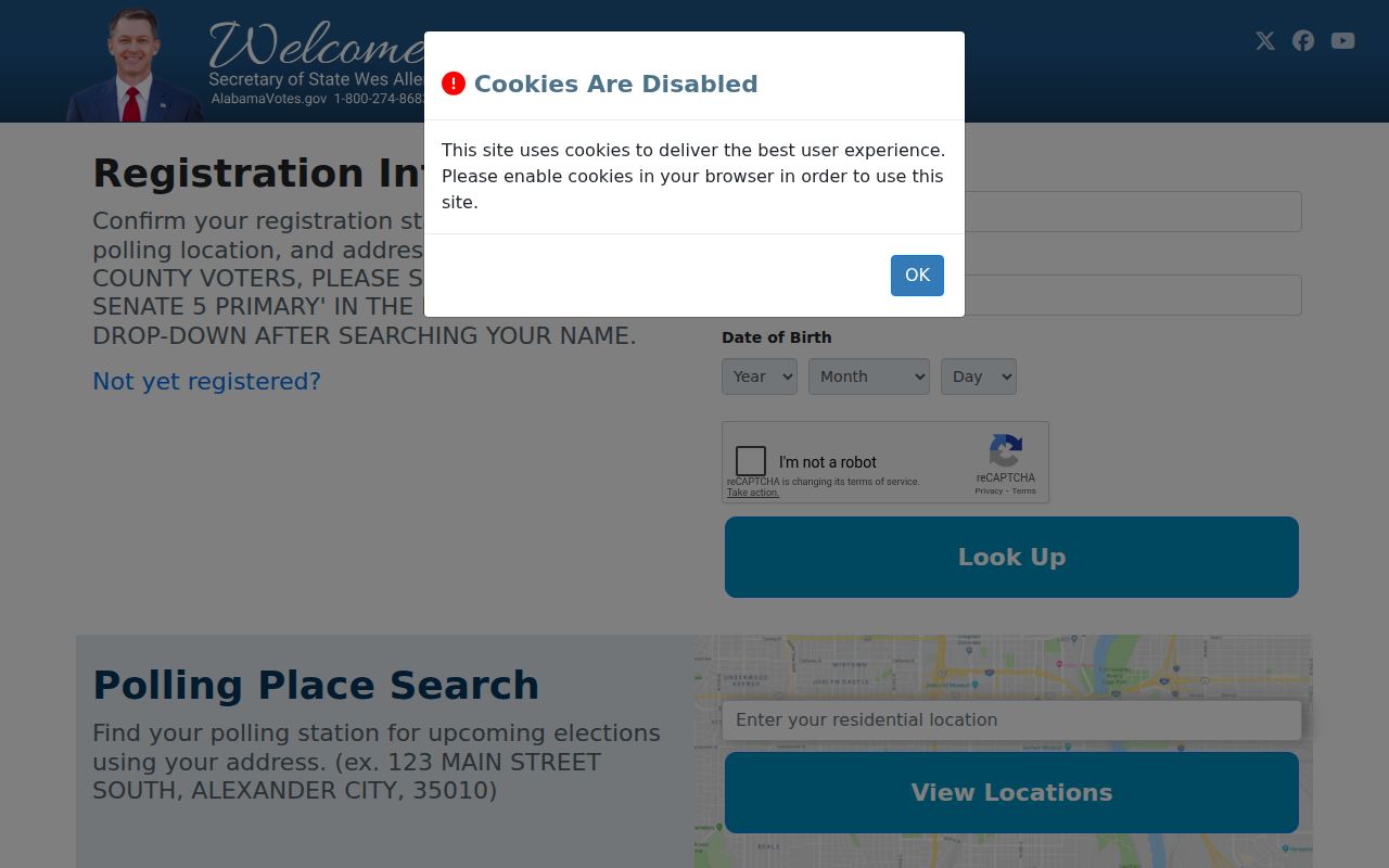 Alabama voter registration lookup portal for finding registered voters